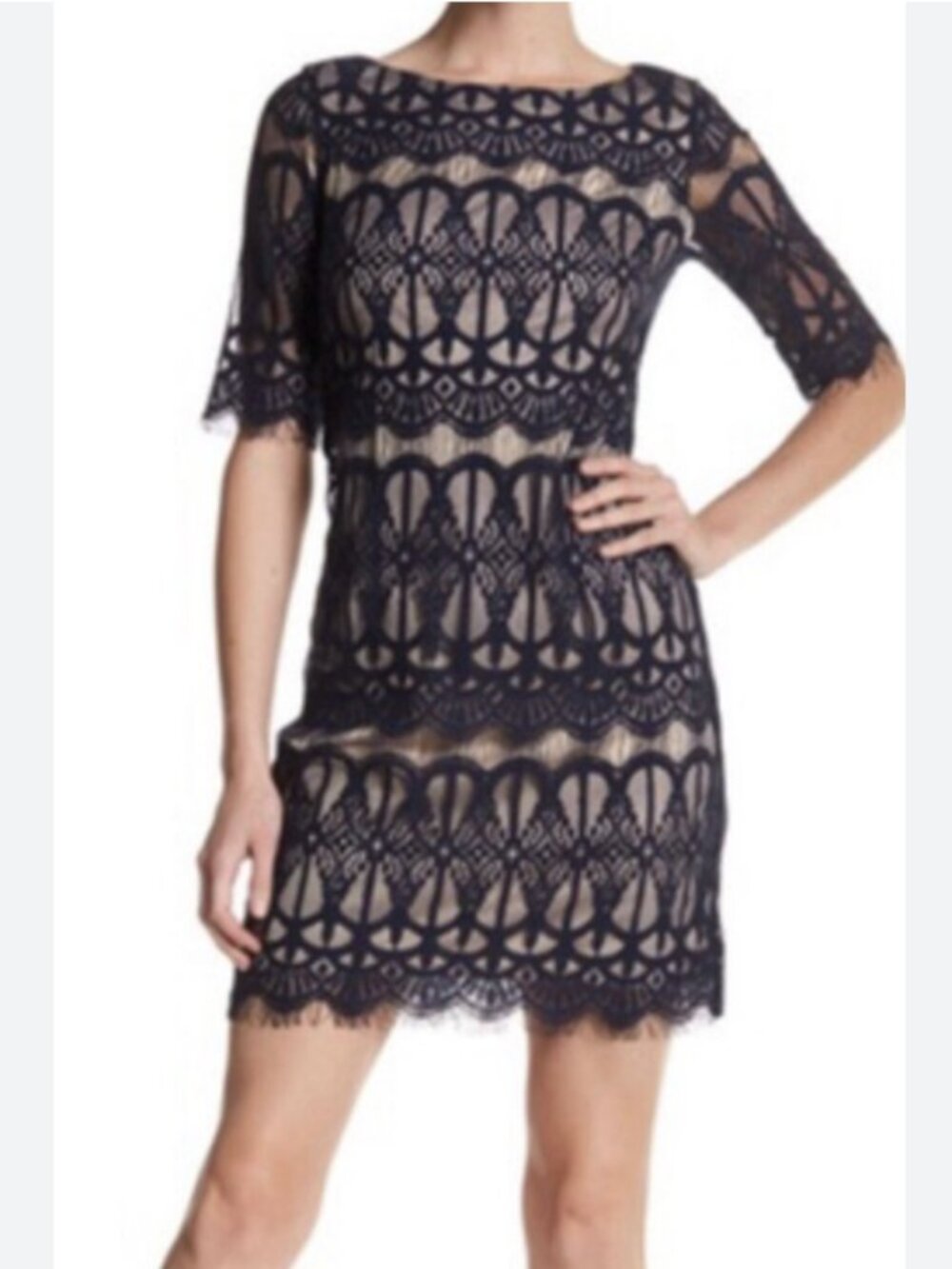 Eliza J Black Lace Nude Elegant Cocktail Dress